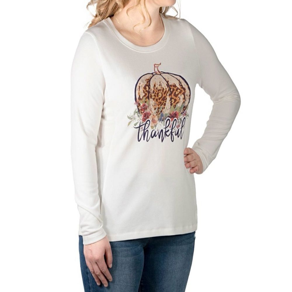 Women’s Fall Long Sleeve Thankful Pumpkin Graphic Tee - Picture 4 of 9